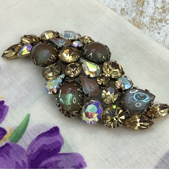 Antique Saphiret And Art Glass Brooch RARE Beauty Signed Regency - Picture 4 of 5